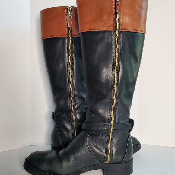 COACH Elm Knee High Riding Leather Boot Black/Saddle Size 7.5 - Picture 5 of 11
